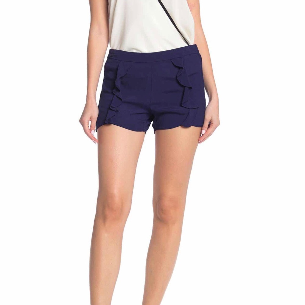 KUT from the Kloth Navy Ruffle Mid Rise Shorts 10 NEW